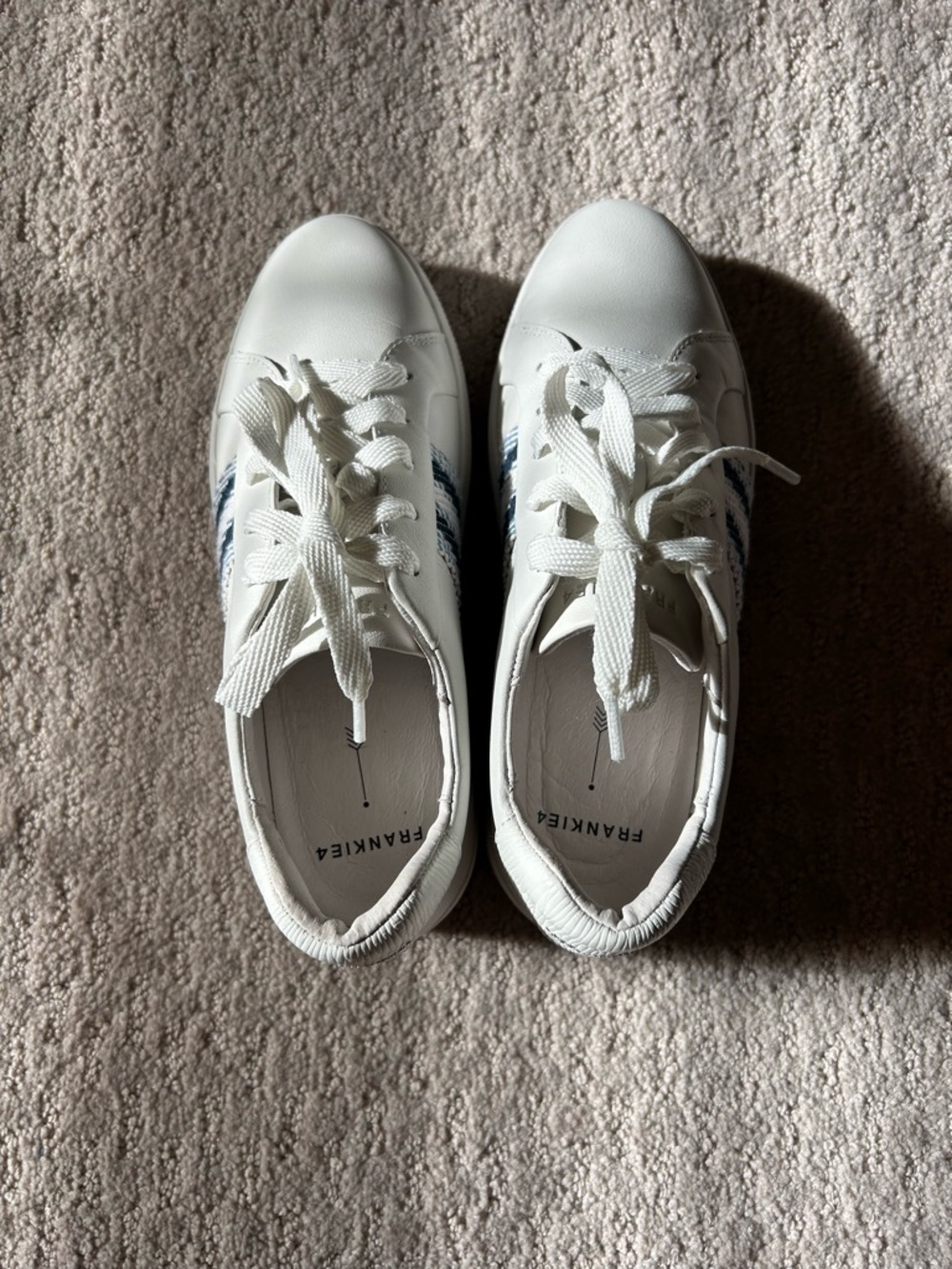 Frankie 4 White Platform Lace-Up Sneakers with Blue Stripe Detail - Picture 4 of 7
